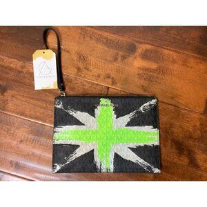 Michael Kors Black Green Logo London Signature X-Large Clutch Wristlet Wallet